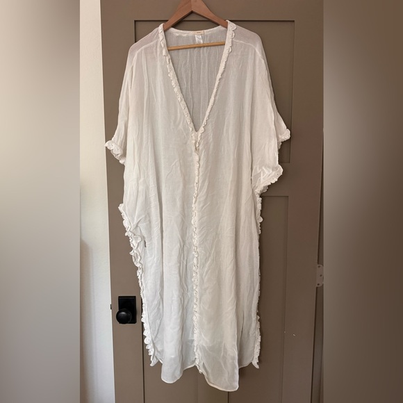 Eberjey Kaftan Swim White Cover Up Dress Bamboo L - Picture 1 of 5